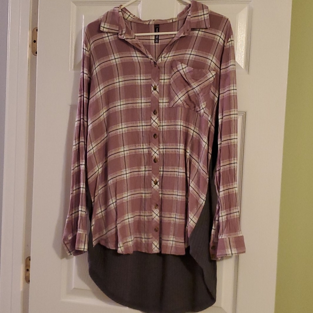 Sparkly buttondown, high low shirt